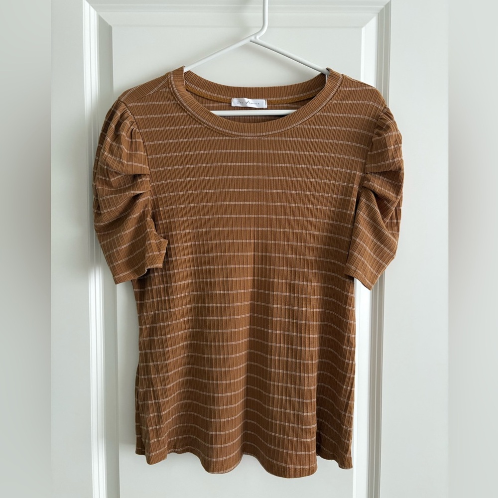 Ces Femme Mustard & White Stripe Ruffle Sleeve Tee